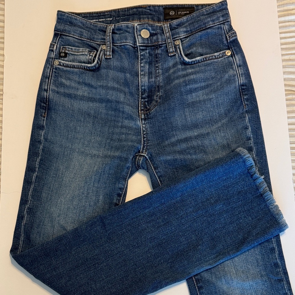 AG Farrah Boot Crop Jeans High Rise Raw Hem Medium Wash Size 24